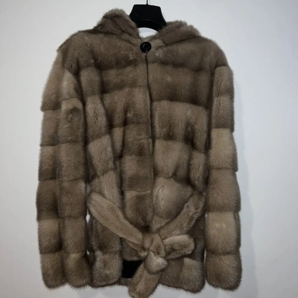 Italian sapphire mink fur jacket with hood
